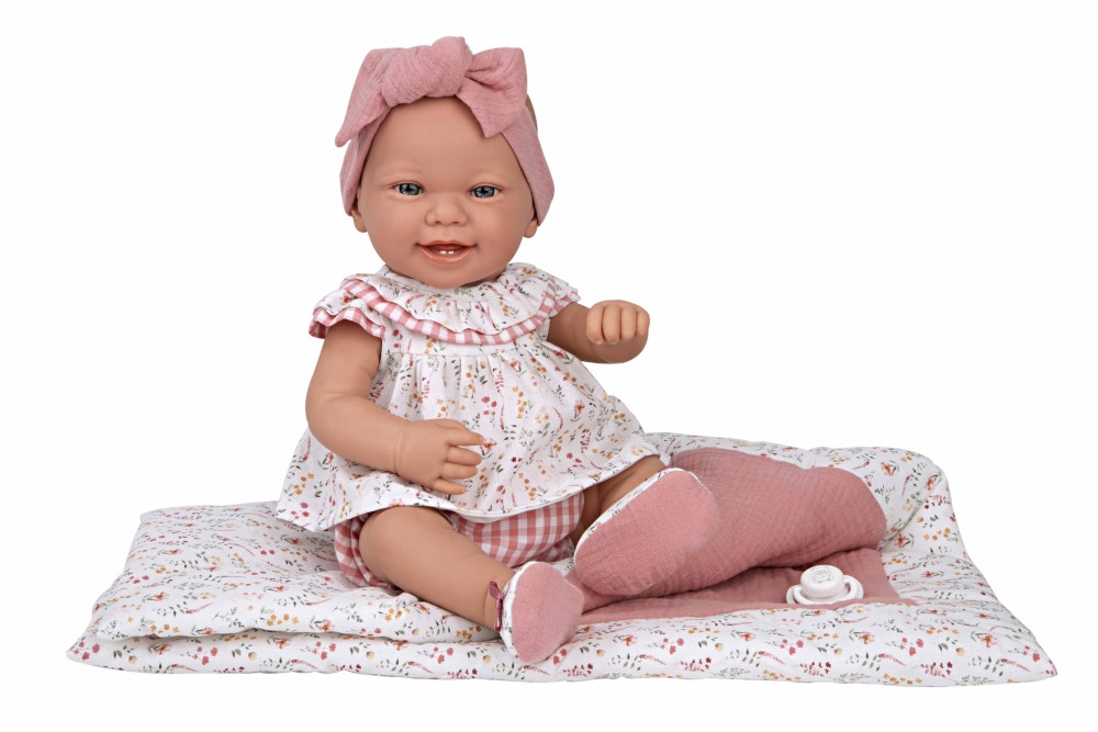 Arias lėlytė su gėlėtu rožiniu pleduku 42 cm