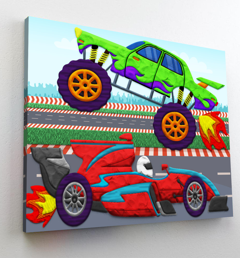 Splat Planet paveikslas iš modelino Mašinos 30x40cm