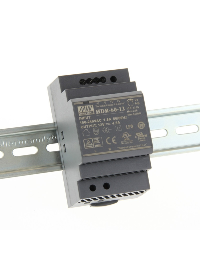 Impulsinis maitinimo Å¡altinis 12V 54W 2A, tvirtinamas ant DIN bÄgio, MEAN WELL, HDR-60-12