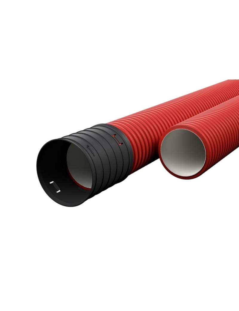 Raudonas gofruotas vamzdis D50/d31 su virve Ecopipe (be halogenÅ³, 50m)