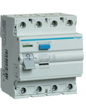 SrovÄs nuotekio relÄ Hager CD463J (AC, 63A, 4P, 30mA, 400V)