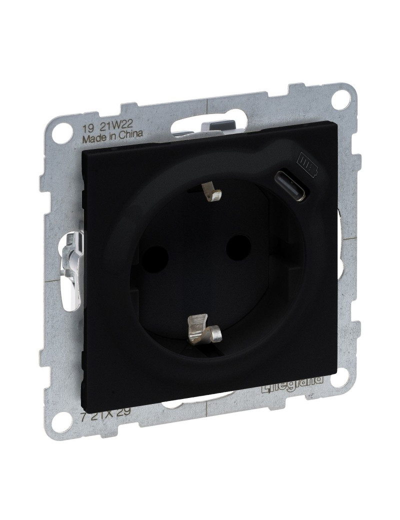 Juodas kiÅ¡tukinis lizdas su Ä¯Å¾eminimu ir USB-C Ä¯kroviklio lizdu Suno Legrand 721429