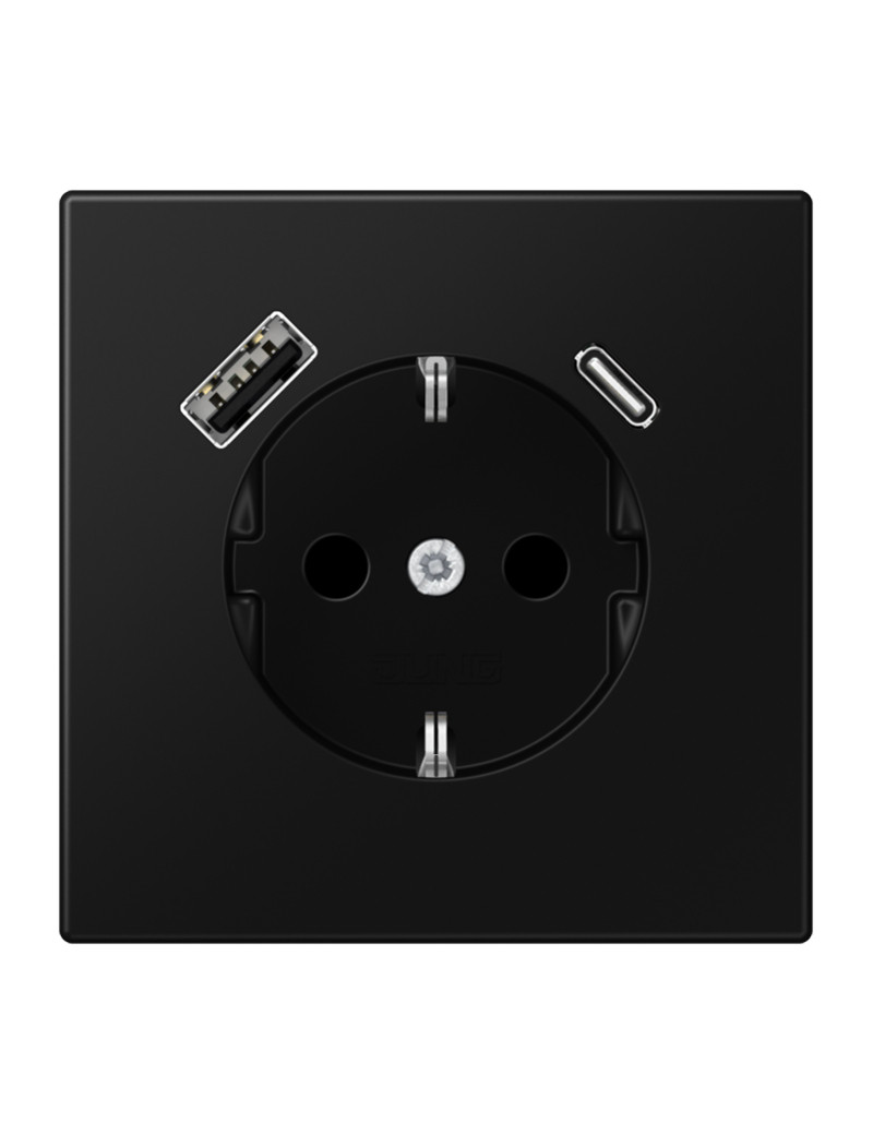 KiÅ¡tukinis lizdas su USB+USB-C  JUNG LS1520-15CASWM (juodas, matinis, 16A/250V)