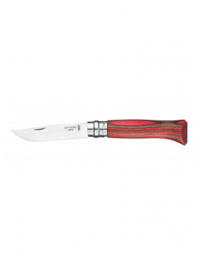 Peilis Opinel Nr.8 Laminated Red nerūdijančio plieno ašmenimis ir raudona beržo rankena