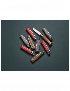 Peilis Opinel Nr.8 Laminated Red nerūdijančio plieno ašmenimis ir raudona beržo rankena