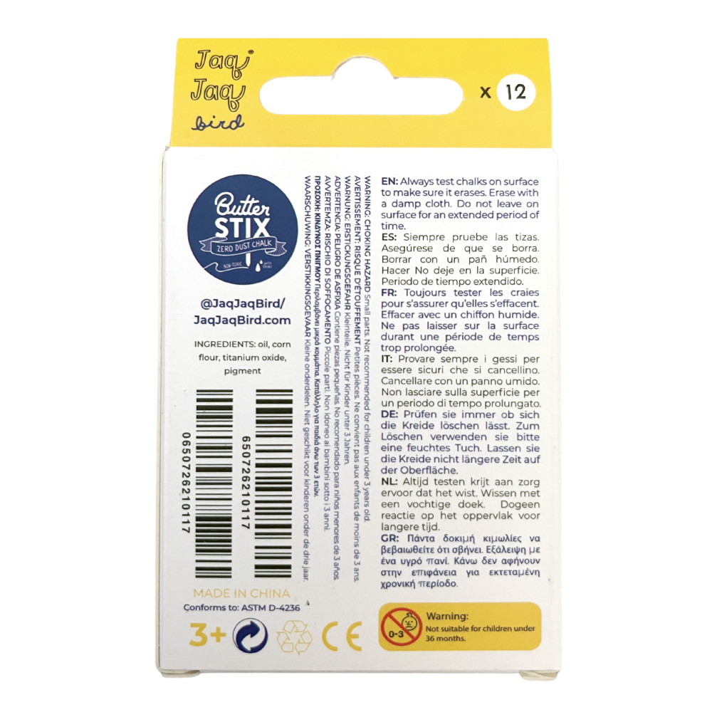 Jaq Jaq Bird kreidelės baltos spalvos 12 vnt