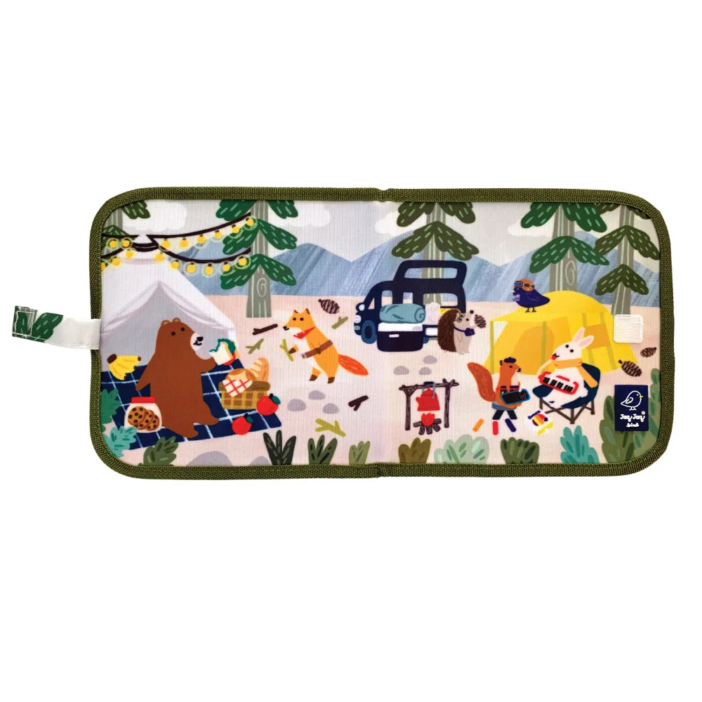 Jaq Jaq Bird piešimo knyga su netepančiomis kreidelėmis Stovyklauti