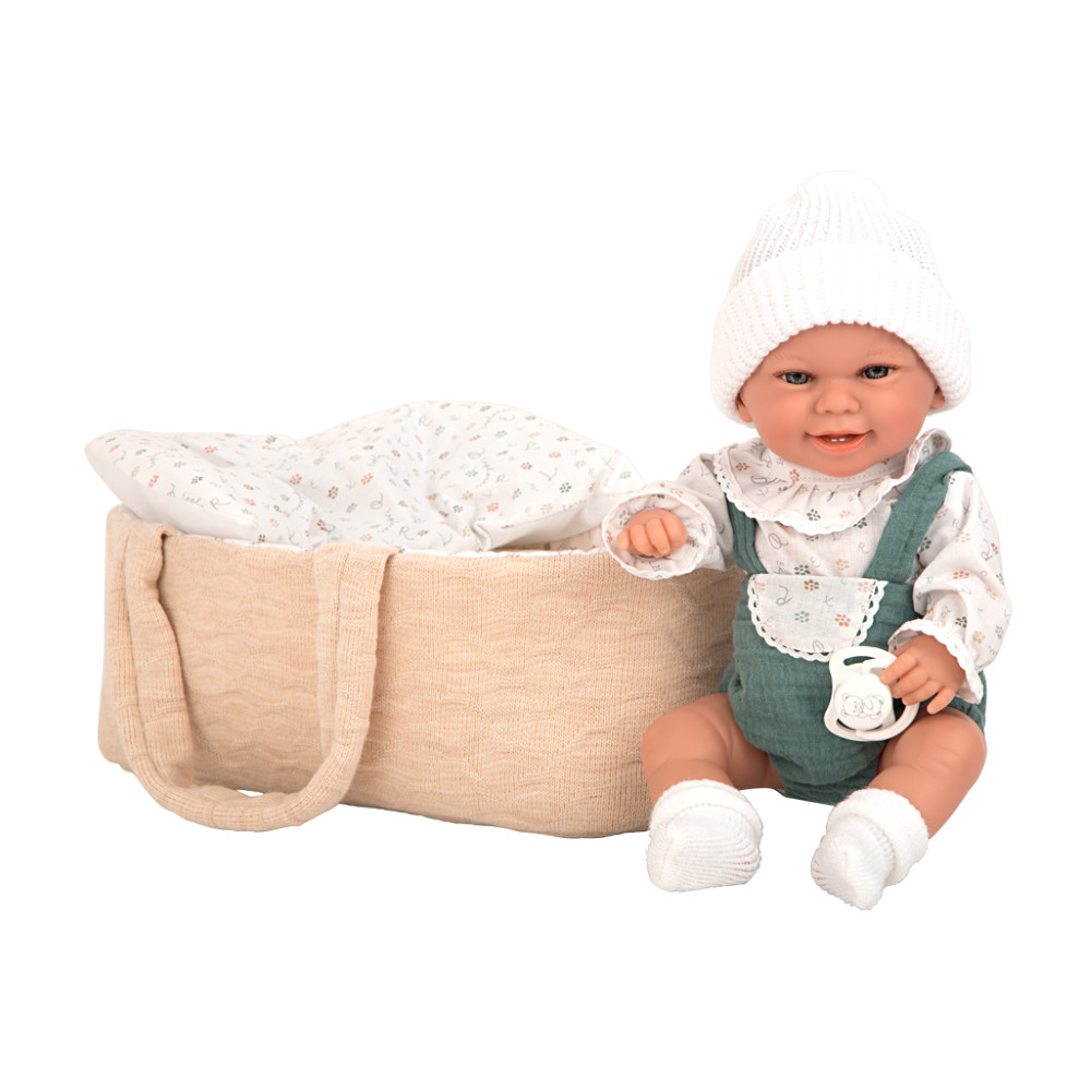 Arias kūdikėlis rusvoje nešyklėje berniukas 33 cm