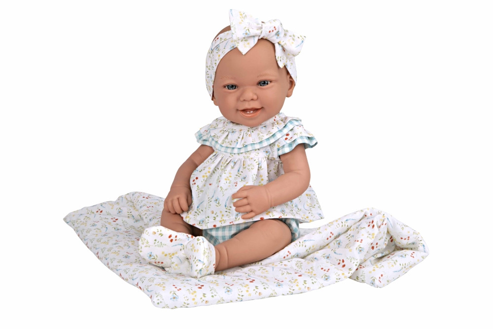 Arias lėlytė su gėlėtu žydru pleduku 42 cm