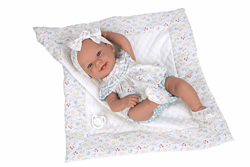 Arias lėlytė su gėlėtu žydru pleduku 42 cm