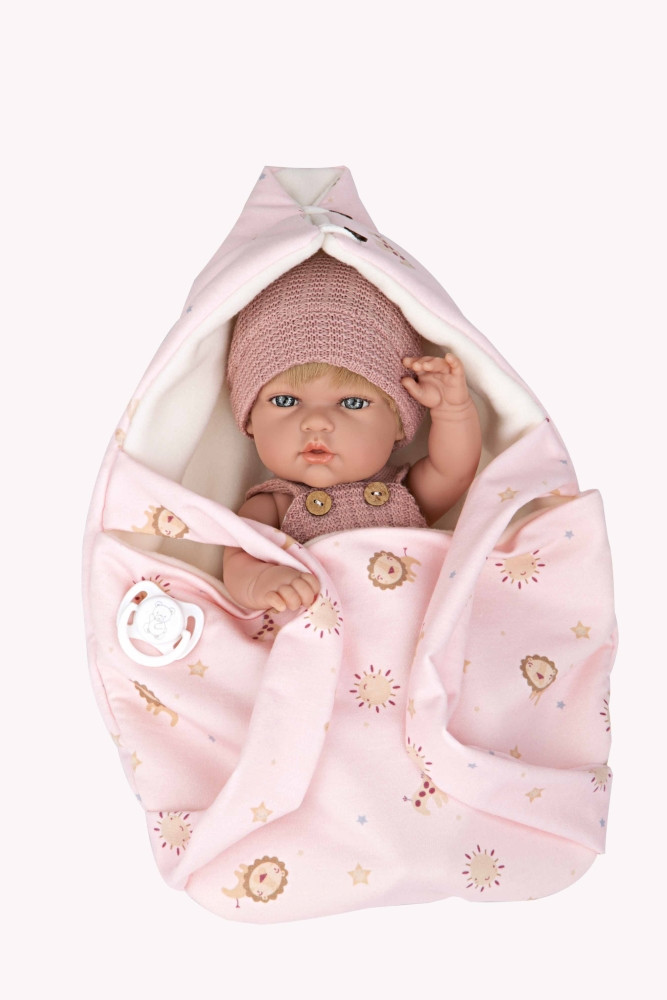 Arias lėlė su megztais rožiniais rūbeliais mergaitė 30 cm