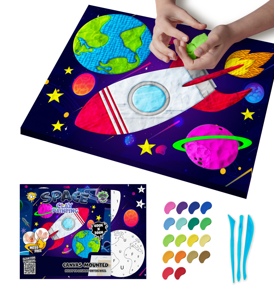 Splat Planet paveikslas iš modelino Kosmosas 30x40cm