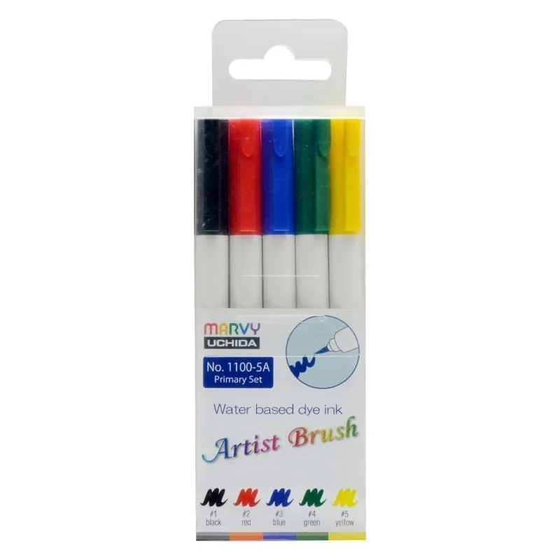 MARVY flomasteriai teptukiniu galiuku Artist Brush 1100-5A Primary 5 vnt