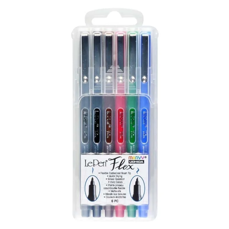 MARVY rašikliai teptukiniu galiuku 4800-6A „Le Pen Flex” Primary 6 spalvos