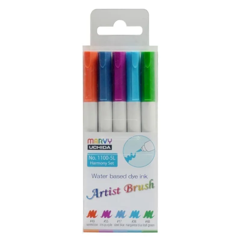 MARVY flomasteriai teptukiniu galiuku Artist Brush 1100-5L Harmony 5 vnt