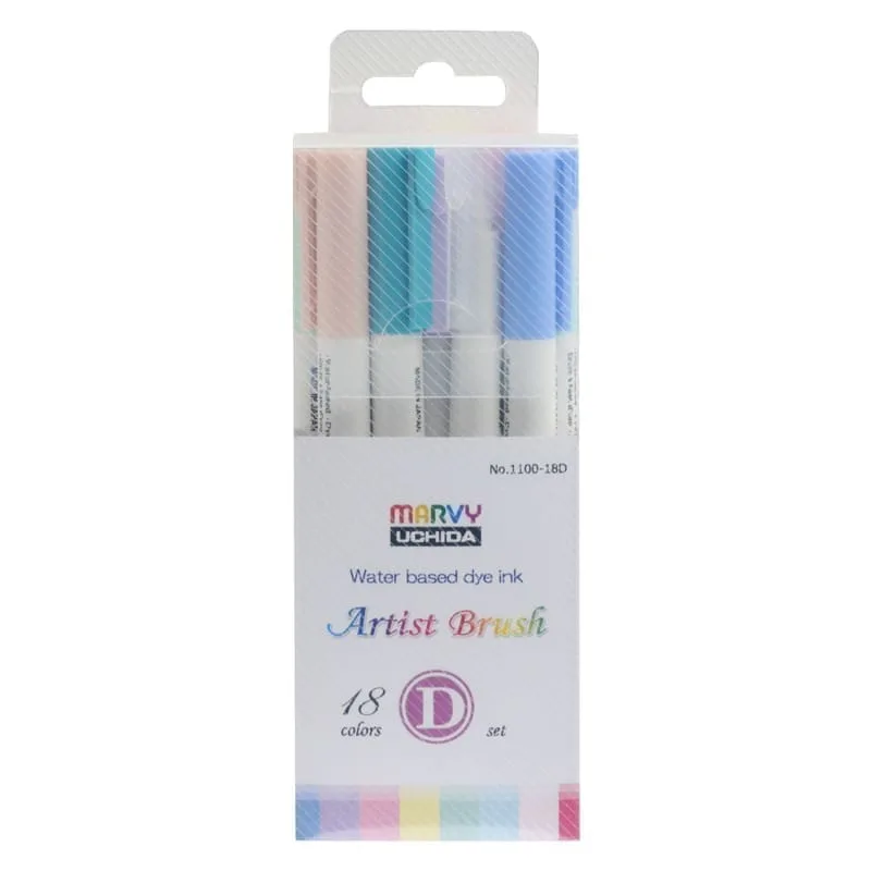 MARVY flomasteriai teptukiniu galiuku Artist Brush 1100-18D 18 vnt
