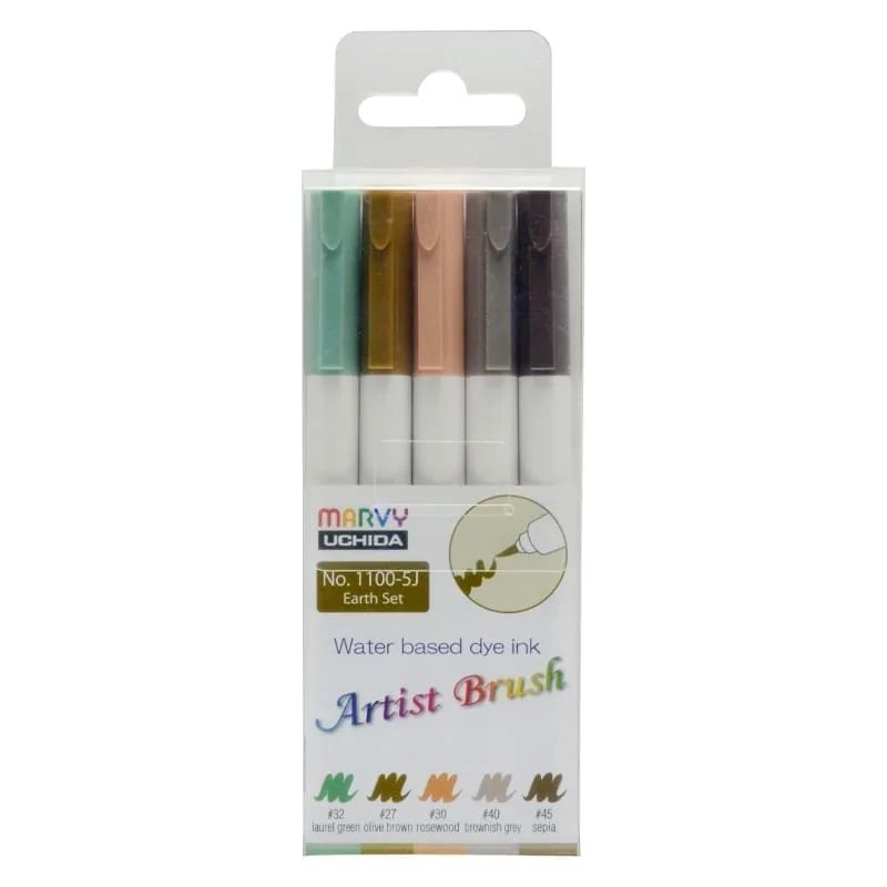 MARVY flomasteriai teptukiniu galiuku Artist Brush 1100-5J  Earth 5 vnt