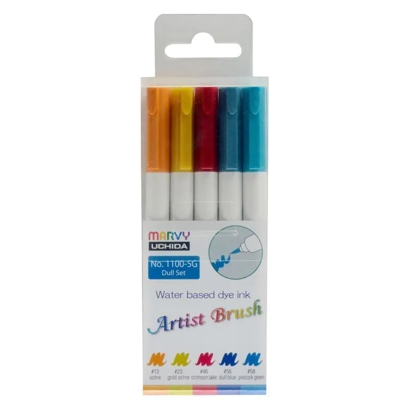 MARVY flomasteriai teptukiniu galiuku Artist Brush 1100-5G Dull 5 vnt