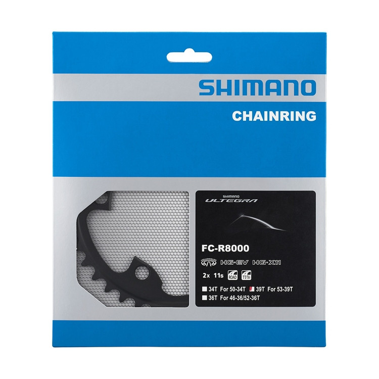 Shimano Ultegra R8000 Chainring / 39T-MW for 39-53T / 2x11-Speed / Black priekinis dantratis