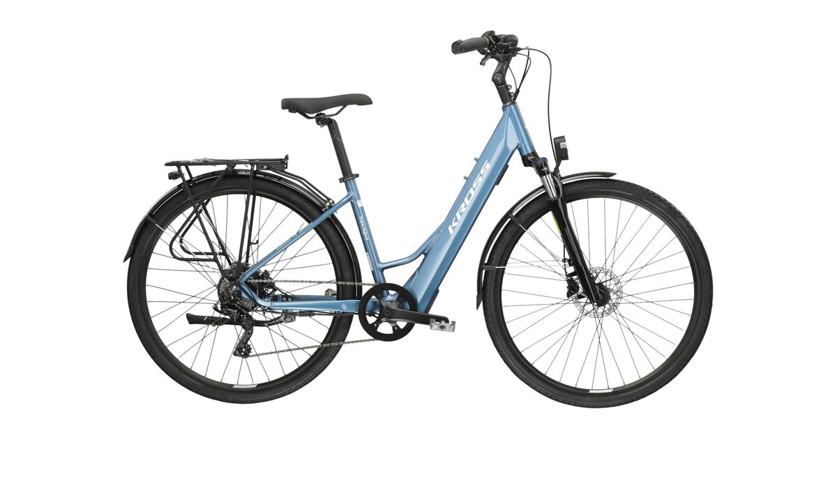 KROSS Trans Hybrid LS 10 349 Wh blu-whi g elektrinis miesto dviratis 28