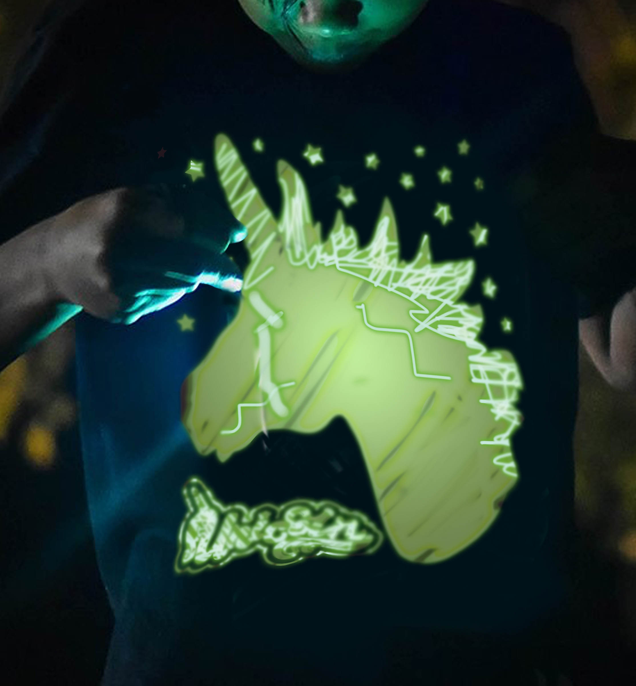 Splat Planet šviečiantys tamsoje marškinėliai Vienaragis