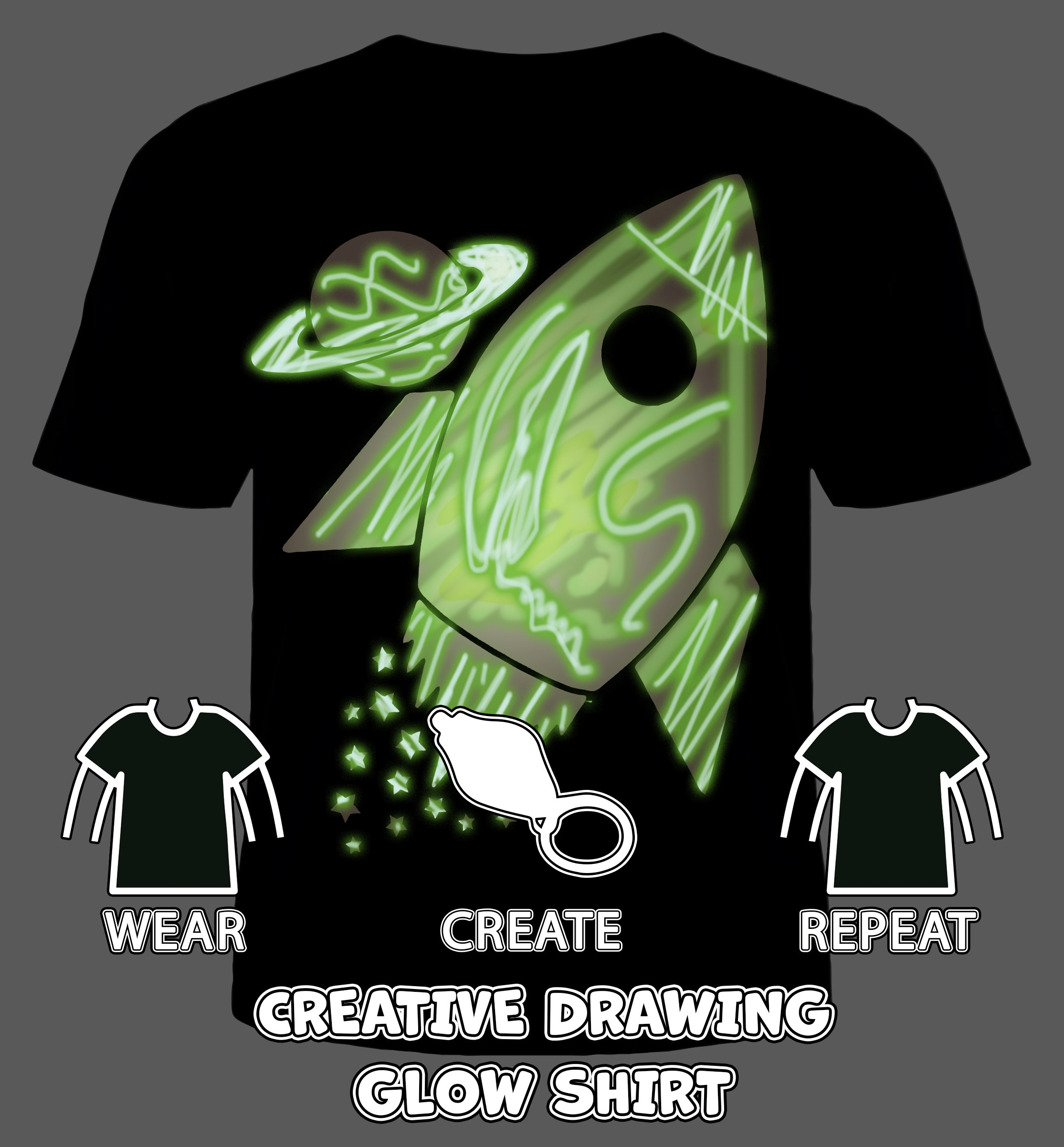 Splat Planet šviečiantys tamsoje marškinėliai Kosmose