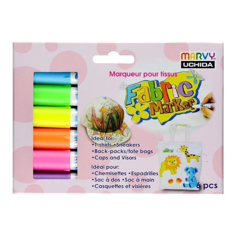 MARVY flomasteriai šviesių audinių dekoravimui 560-6C Fabric Marker Fluo 6 vnt