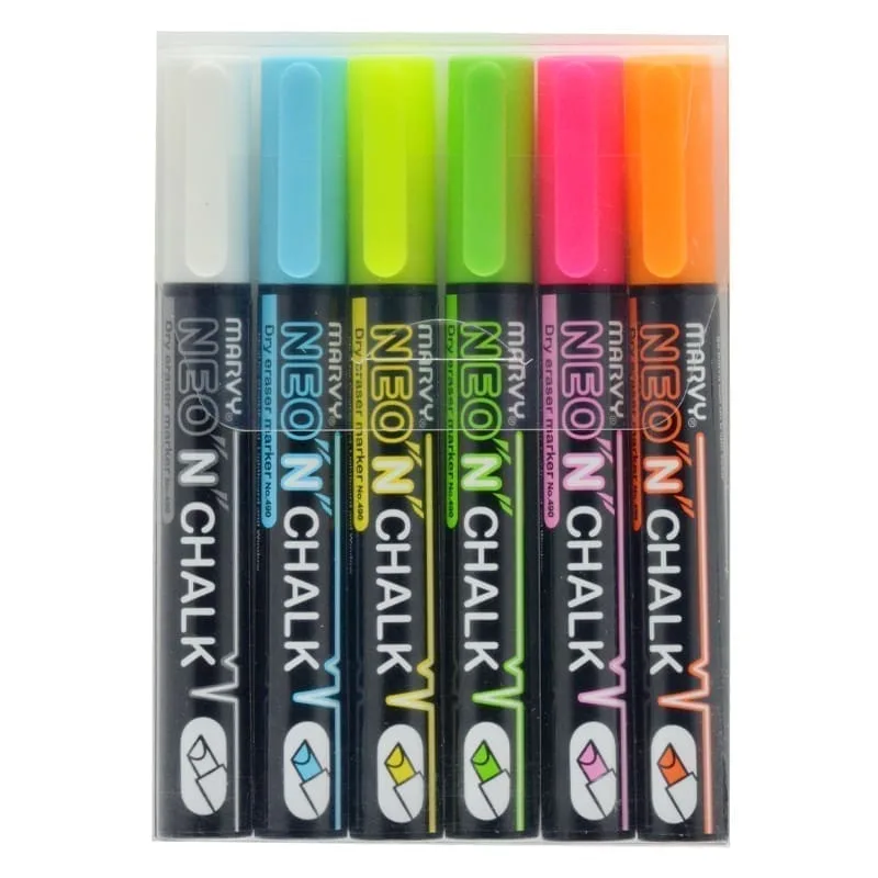 Kreidiniai markeriai Marvy NEON Chalk Marker 490-6C neoniniai 6 vnt