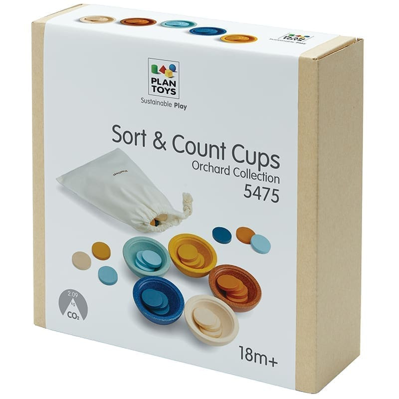 Lavinamasis žaislas rūšiavimo ir skaičiavimo indeliai PlanToys sodo spalvos PT5475