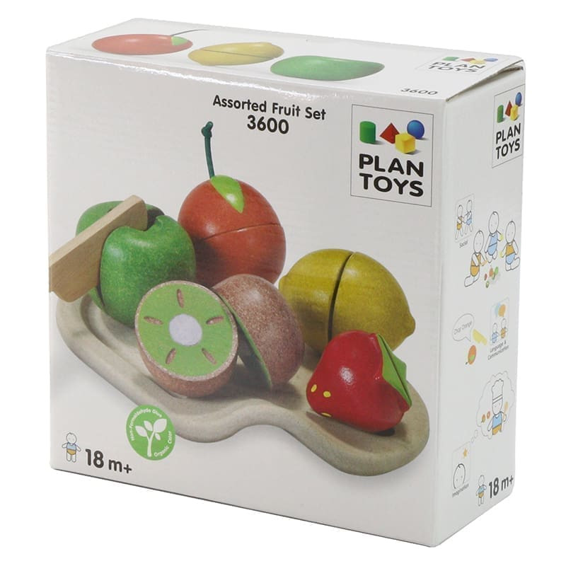 Mediniai pjaustomi vaisiai su padėklu PlanToys PT3600