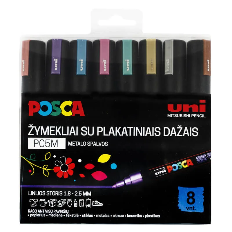 Akriliniai markeriai Posca PC-5M Metallic 8 vnt