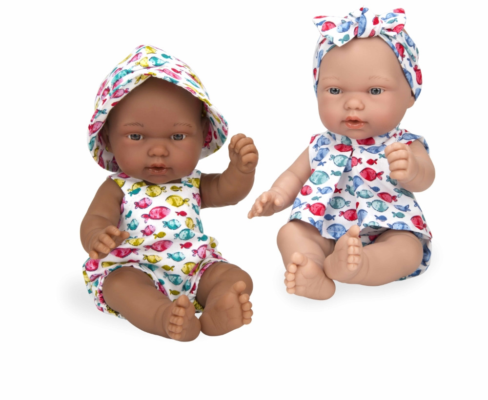 Lėlytės su rūbeliais žuvyčių raštais 26 cm