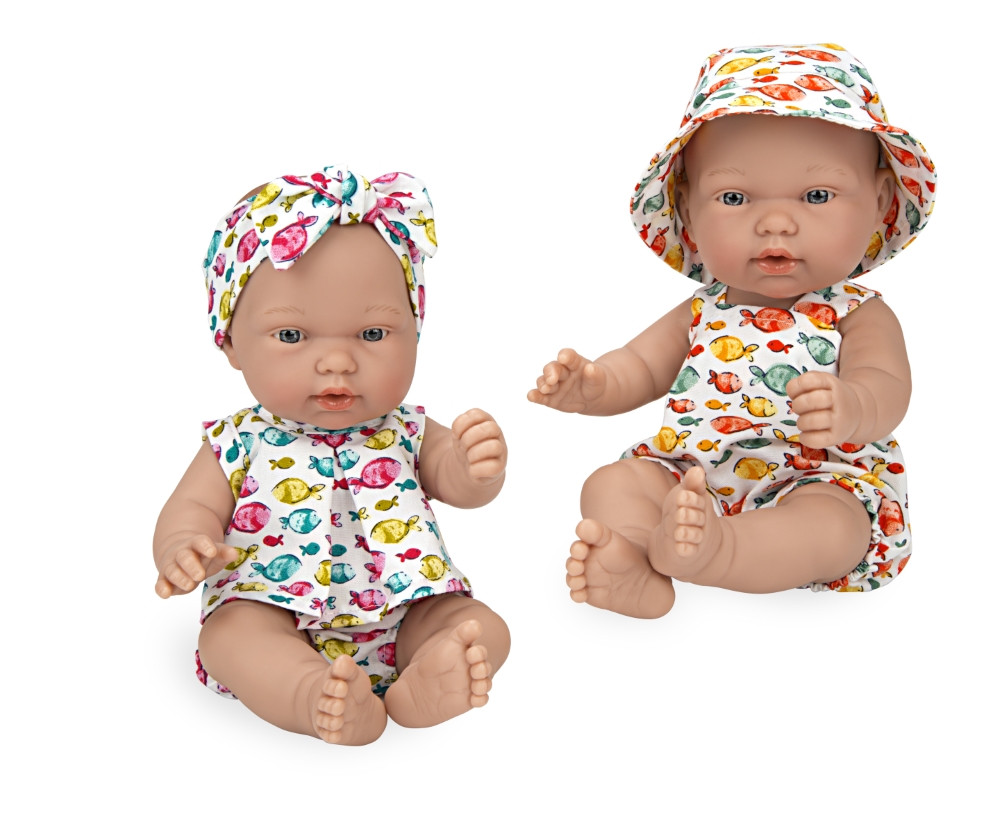 Lėlytės su rūbeliais žuvyčių raštais 26 cm