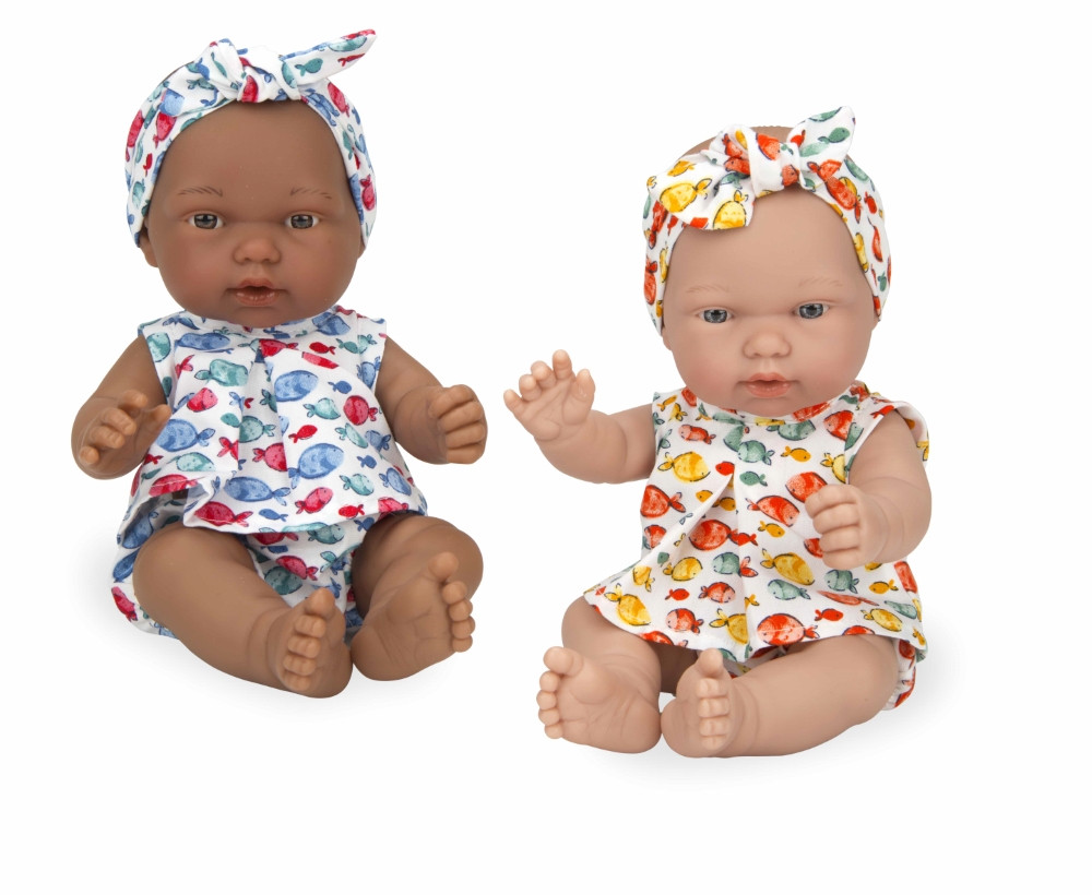 Lėlytės su rūbeliais žuvyčių raštais 26 cm