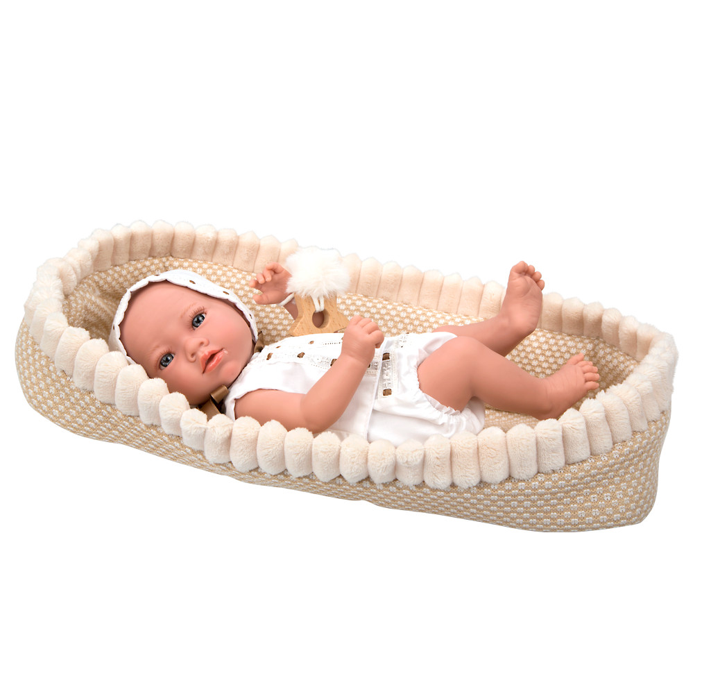 Arias kūdikėlis mergaitė su rudu lopšeliu 38 cm