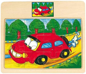 Bino Medinė dėlionė raudona mašina 2+