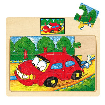 Bino Medinė dėlionė raudona mašina 2+