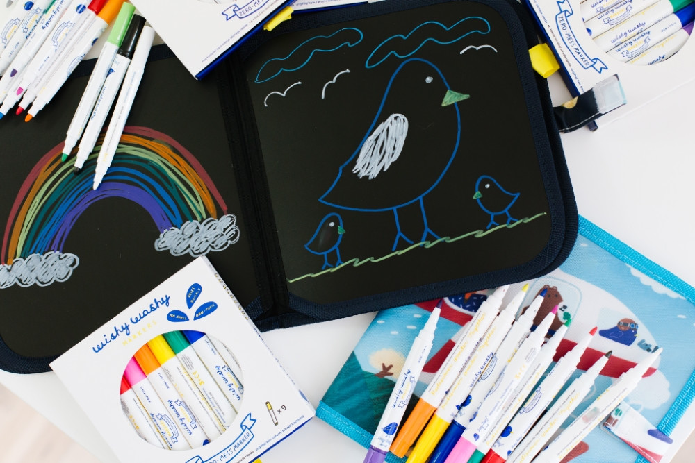 Jaq Jaq Bird nusivalantys Wishy Washy markeriai 9 vnt