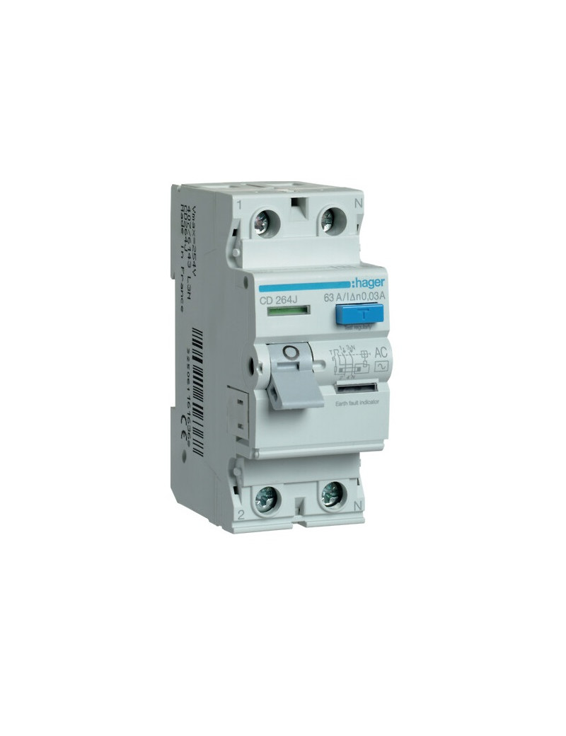 SrovÄs nuotekio relÄ Hager CD263J (AC, 63A, 2P, 30mA, 230V)