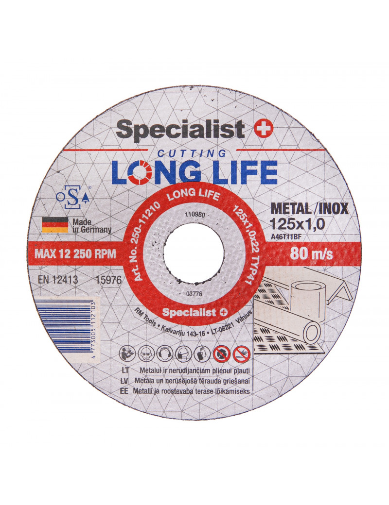 SPECIALIST+ metalo pjdiskas LONG LIFE 125x1x22 mm