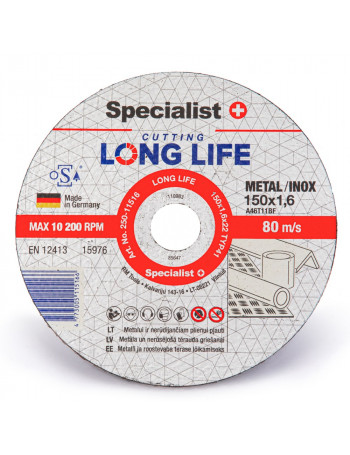 SPECIALIST+ metalo pjdiskas LONG LIFE 150x16x22 mm