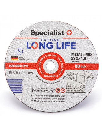 SPECIALIST+ metalo pjdiskas LONG LIFE 230x19x22 mm