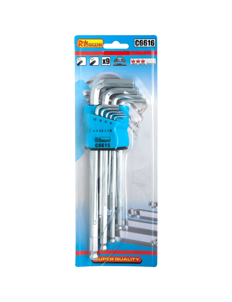 Ilgi šešiakampiai raktai 15 - 10 mm 9 vnt