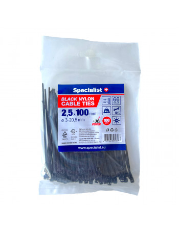 SPECIALIST+ nailon dirželis juodas 25x100 mm 100 vnt