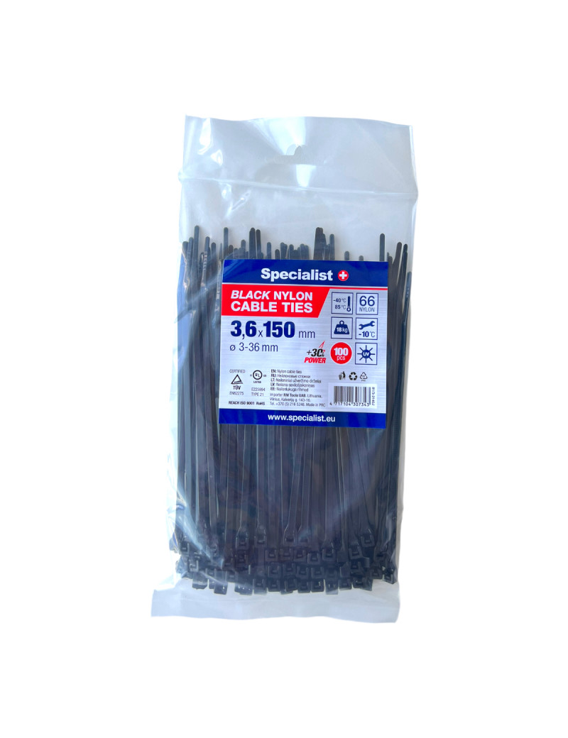 SPECIALIST+ nailon dirželis juodas 36x150 mm 100 vnt