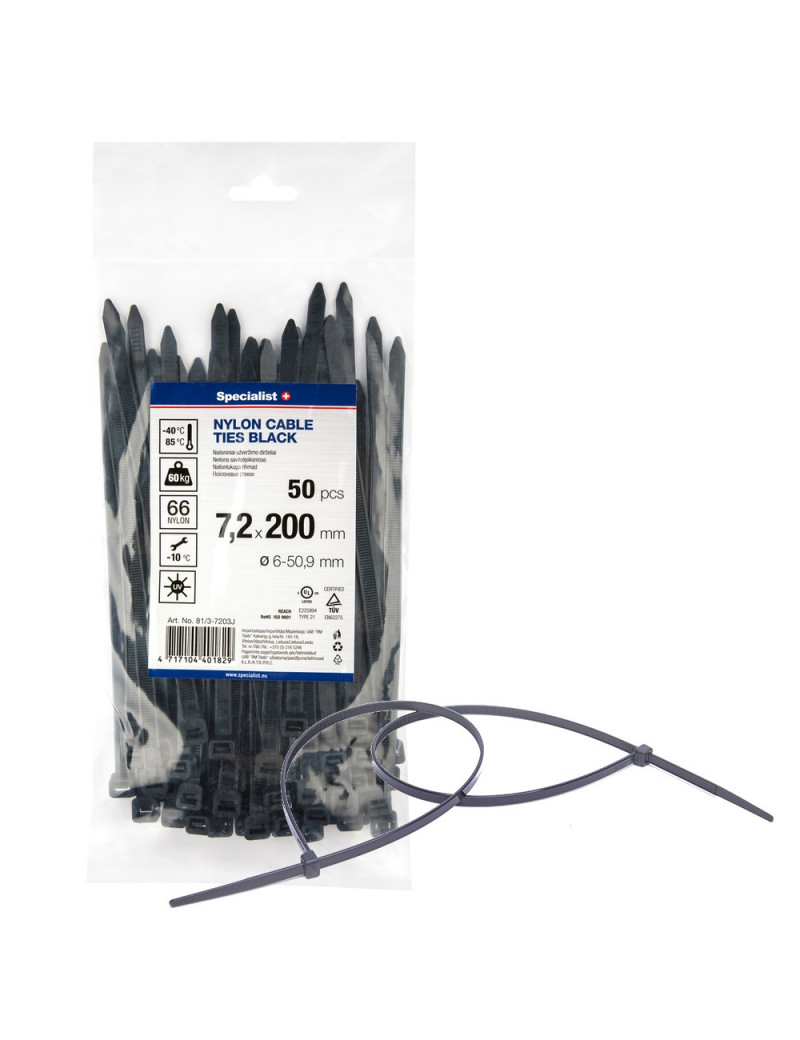 SPECIALIST+ nailon dirželis juodas 72x200 mm 50 vnt