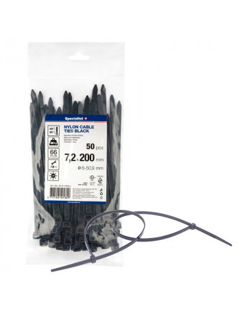 SPECIALIST+ nailon dirželis juodas 72x200 mm 50 vnt
