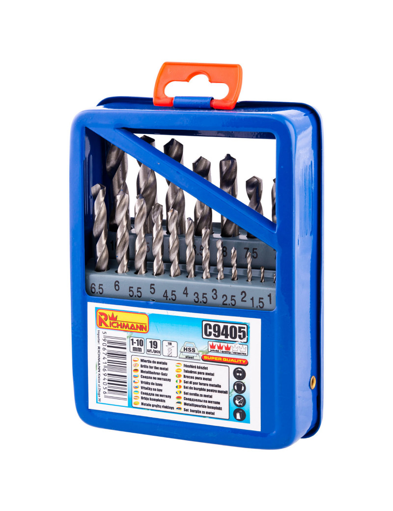 Metalo grąžtų rinkinys 1-10 mm 19 vnt