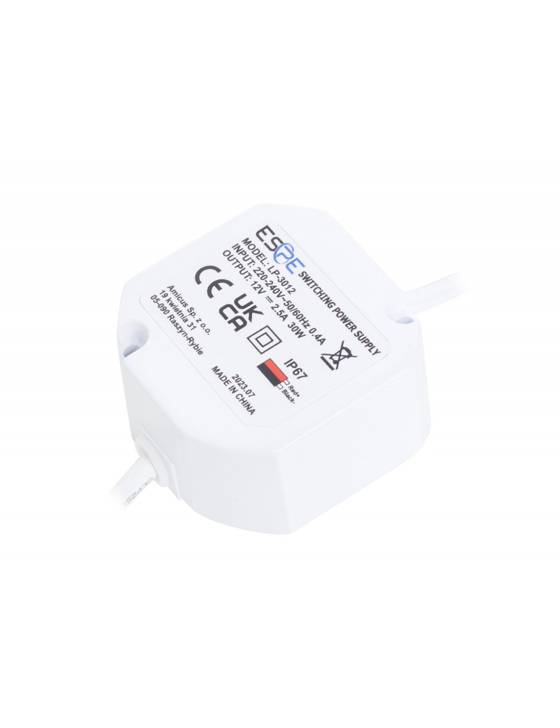 Impulsinis maitinimo Å¡altinis ESPE LP-3012 (30W, 2.5A/12V, hermetinis IP67, 50x47x25)