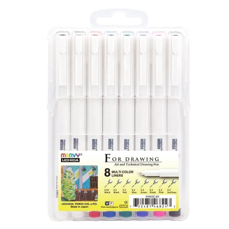 Spalvoti grafiniai rašikliai Marvy For Drawing Multicolor” 4600C-8AX itin ploni 8vnt